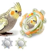 2Pcs Innovation Bird Toy with Hd Mirror, Spinner Rattle Parakeet Toy with Rustling Beads, Safely ...