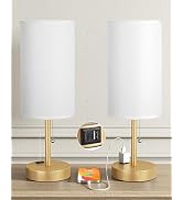 17.4" Large Gold Bedside Table Lamps Set of 2 - 3 Color Temperatures Pull Chain Lamp with AC Outl...