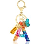 ANHBKAR Resin Initial Letter Keychain with Butterfly Charm and Tassel Pendant - Cute Alphabet Bag...