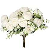 FADACHY Peonies Artificial Flowers, White Fake Flowers, 20 Heads Peony Faux Flower in vase, Weddi...