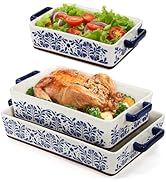SOUJOY 3 Pack Rectangular Ceramic Baking Dish Set for Oven, Hand-Painted Floral Design Non-Stick ...