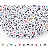 SUTOUG 1000PCS Colourful Letter Beads for Threading, 4 x 7 MM, A-Z White Letter Beads and Colourf...