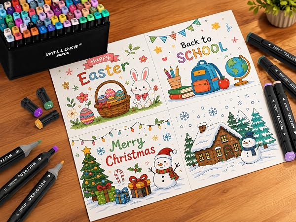 WELLOKB Alcohol Markers, 80 Colors Dual Brush Tip Permanent