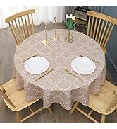 AooHome 60 Inch Round Geometric Tablecloth, Polyester Spill-Proof Water Repellent Geometric Quatr...