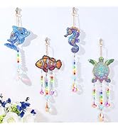 Diamond Art Kit for Kids Gifts - 4 Pcs Double Sided Wind Chime, Crystal Rhinestone Painting, Sea ...