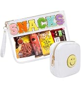 2 Pcs Snack Pouch Chenille Letter Clear Zipper Snack Bag, Nylon Snack Pouch for Travel Clear Make...
