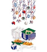 HonuGoGo Baseball Party Food Trays and Picks with Hanging Swirl Decorations Set -Paper Food Boats...
