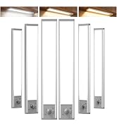 6Pack Aluminum Under Cabinet Lighting, 12inch Rechargeable Ultra-Thin Magnetic Motion Sensor Clos...