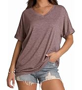 WIHOLL Womens Oversized Tshirts Summer Tops 2025 Short Sleeve V Neck Shirts Outfits Plus Size Clo...