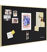 Bulletin Board 30 x 20 inches, Black Pin Board, Golden Aluminum Framed Fabric Cork Board with 10 ...
