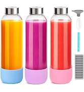 Zukro 32 oz Glass Juice Bottles With Lids, 3 Pack Large Glass Water Jars with Leak Proof Airtight...
