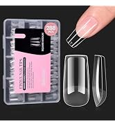 Beetles Gel Nail Tips Etch-X, Square Medium, 288Pcs 12 Sizes, Pre-Etched Half Matte Soft Acrylic ...
