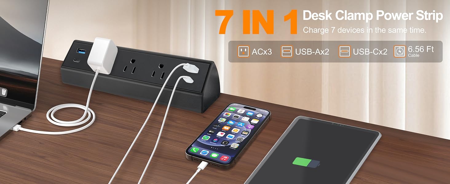Desk Clamp Power Strip USB C