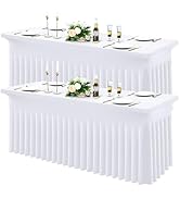 Moosfor Spandex Fitted 6FT Rectangle Tablecloth 2 Pack, Elastic Stretch Wrinkle Resistant Table S...