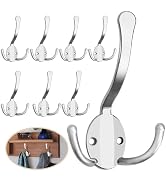 Homanu 8 Pack Coat Hooks Heavy Duty, Metal Three Prongs Large Coat Hooks Wall Mounted with 16 Scr...