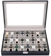 NATGAI Watch Box 24 Slots, Elegant Watch Display Case with Glass Top, PU Leather Watch Storage Bo...