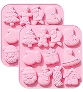 Christmas Silicone Candy Mold, Holiday Baking Mold with Santa and Tree Designs, Pink