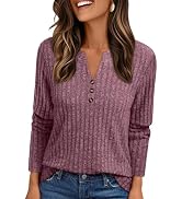 AUTOMET Womens Henley V Neck Long Sleeve Shirt Fall Dreesy Casual Tunic Loose Fit Top Sweater