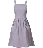 Pinknoke Cotton Linen Pinafore Apron Dress for Women with Pockets Cute Art Chef Aprons for Kitche...