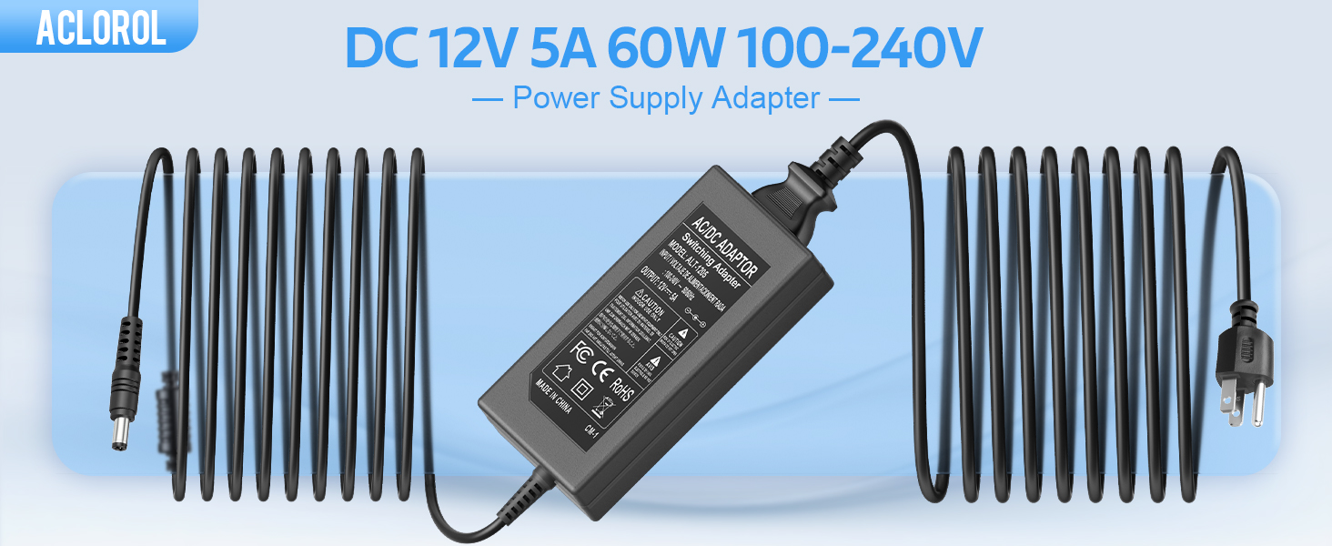 12V 5A Power Supply Adapter 60W AC 100-240V to DC 12V LED Transformer