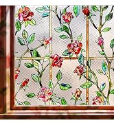 Coavas Window Privacy Film: Stained Glass Window Film Decorative 3D Rose Faux Stained Glass Stati...