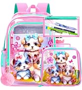 Clear Backpack for Girls and Boys, Kids Transparent Bookbag, 3PCS Cute See Through School Bag for...