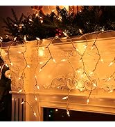Lomotech Christmas Icicle Lights, 18Ft 54 Drops 300 Count Incandescent Icicle Lights, UL Certifie...
