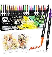 Kebuye Art Markers Pens Brush Tip - 24 Color Dual Brush Pen and Fine Tip Marker for Coloring Draw...