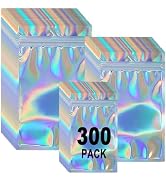 300 Pack 3 Size Mylar Holographic Bags with Clear Window,Resealable Bag Food Storage Bags Packagi...