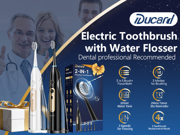 3-in-1 Electric Toothbrush with Water Flosser Combo for Adults,Portable for Braces & Travel