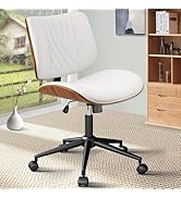 CLATINA Armless Home Office Chair, Desk Chair with Wheels, Adjustable Height Reading Chair, Leath...