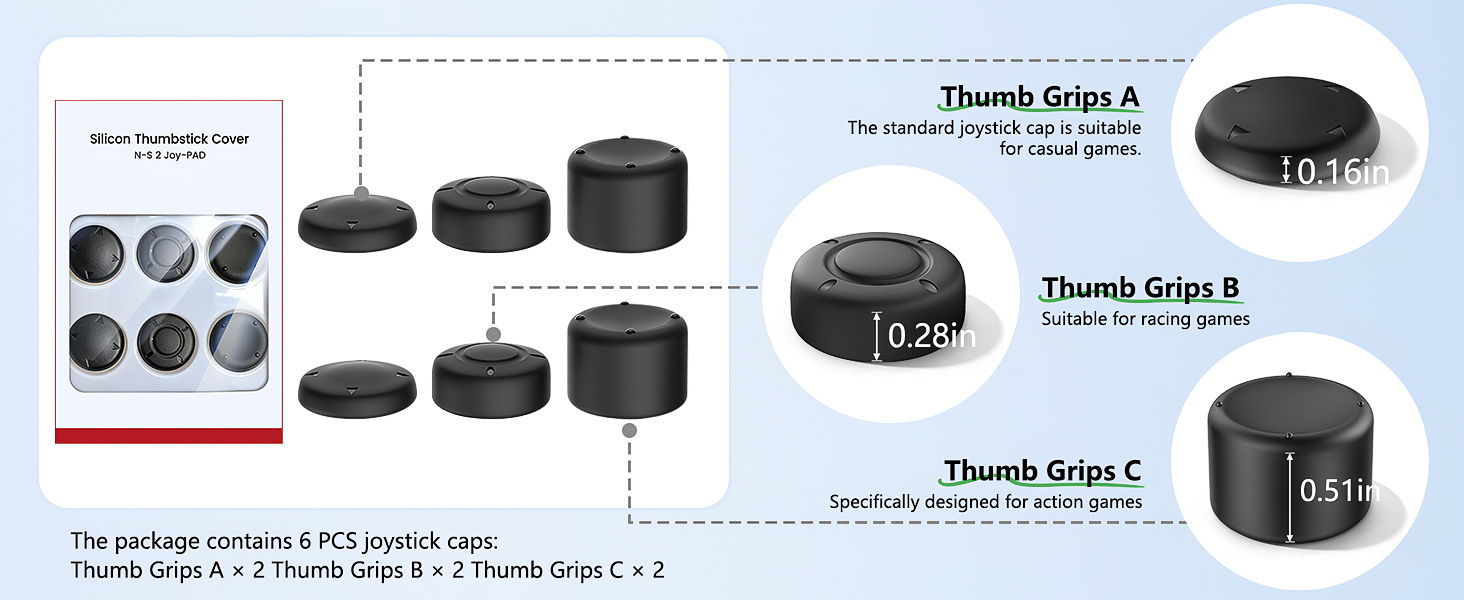 3 Height Thumb Grips 6PCS Set
