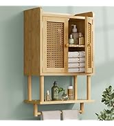 AmazerBath Bathroom Wall Cabinets, Bamboo Medicine Cabinet with Rattan Door, Over The Toilet Stor...
