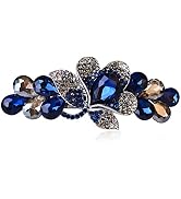 Sankuwen Flower Luxury Jewelry Design Hairpin Rhinestone Hair Barrette Clip(Style C,Deep Blue)