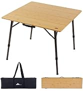 Ablazer Camping Table Bamboo Folding Table with Handle, Adjustable Height Portable Table for Camp...