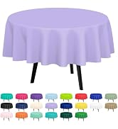 QIKSION 2 Pack Lavender Plastic Tablecloth Disposable Circle Table Covers Purple Table Cloths for...