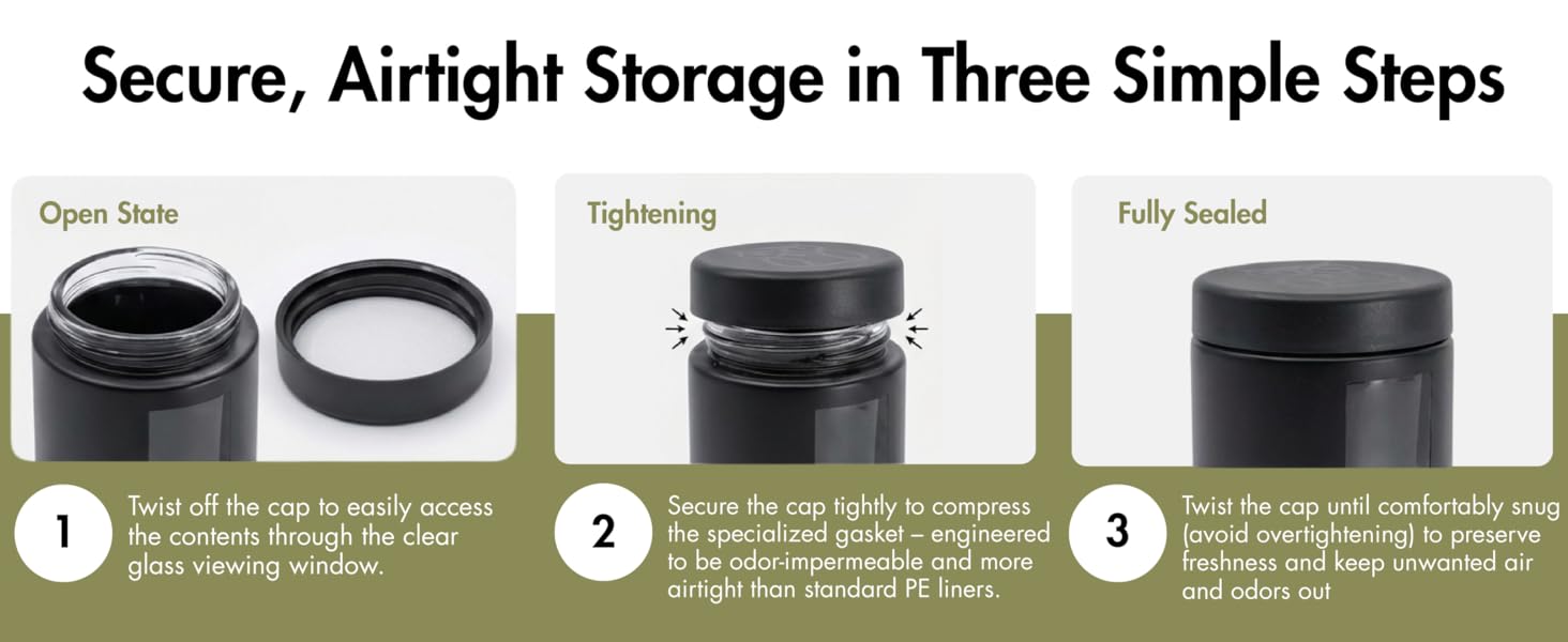 viewing jar, smell proof jar, jar with viewing window, black jar, smell proof container