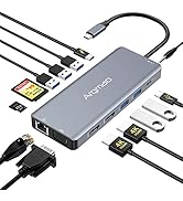 USB C Laptop Docking Station, 14 in 1 Type C Hub with 3 Monitors, Dual HDMI, VGA, PD, Ethernet, S...