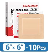 FRESINIDER Large Sacrum Silicone Foam Dressing 6" x 6", 10 Pack – Super Absorbent Silicone Border...
