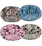 AmazerBath Shower Cap for Women, 4 PCS Double Waterproof Layers Bath Caps, Elastic and Reusable S...