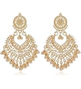 Boho Ball Tassel Statement Dangle Earrings for Women Girls Vintage Flower Heart Shaped Beaded Cha...