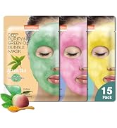 Purederm Green Tea Facial Mask Skin Care (5 Pack) Deep Purifying Pink O2 Bubble Mask Peach (5 Pac...
