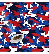 LeZakaa Independence Day Wrapping Paper, USA Camo Patriotic Design, Red White Blue Camouflage Pat...