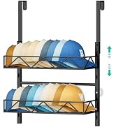 HapiRm Over the Door Hat Organizer - 2 Tier Wall Mounted Hat Rack with 2 Adjustable Metal Basket,...