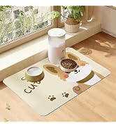 Pet Food Mat Non-Slip Waterproof Pet Food Mat, Absorbent Food Mat with Cute Puppy Printed, Suitab...