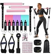 Pilates Bar Kit with 3 Set Resistance Bands, Multifunctional Pilates Workout Equipment for Women ...