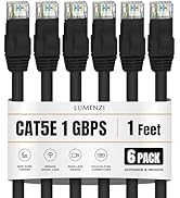 Cat 5e Ethernet Cable 1 FT in Black 6 Pack 1 Gbps Speed Network Short Round Rj45 Outdoor Indoor D...