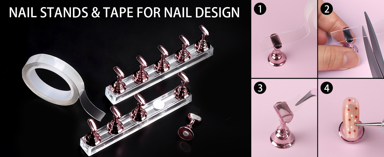 2 Sets Nail Stand for Press on Nails & 1 Roll of Tape