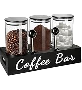 GMISUN Coffee Canister Set, 3 Pcs 50 fl oz Storage With Airtight Lids, Black Glass Tea Sugar Cont...