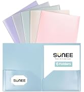 SUNEE Folders with Pockets (6 Pack, Pastel Colors), Plastic Folder with Pocket, Poly Folder for D...